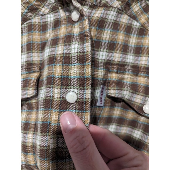 Carhartt Women's Pearl Snap Plaid Button Down Shirt - Picture 3 of 6